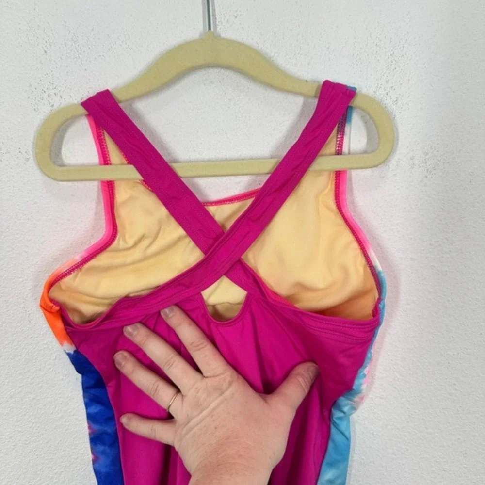 Lands' End‎ Kids Girls Tie Dye One Piece Swimsuit Size 12 Pink Blue Orange